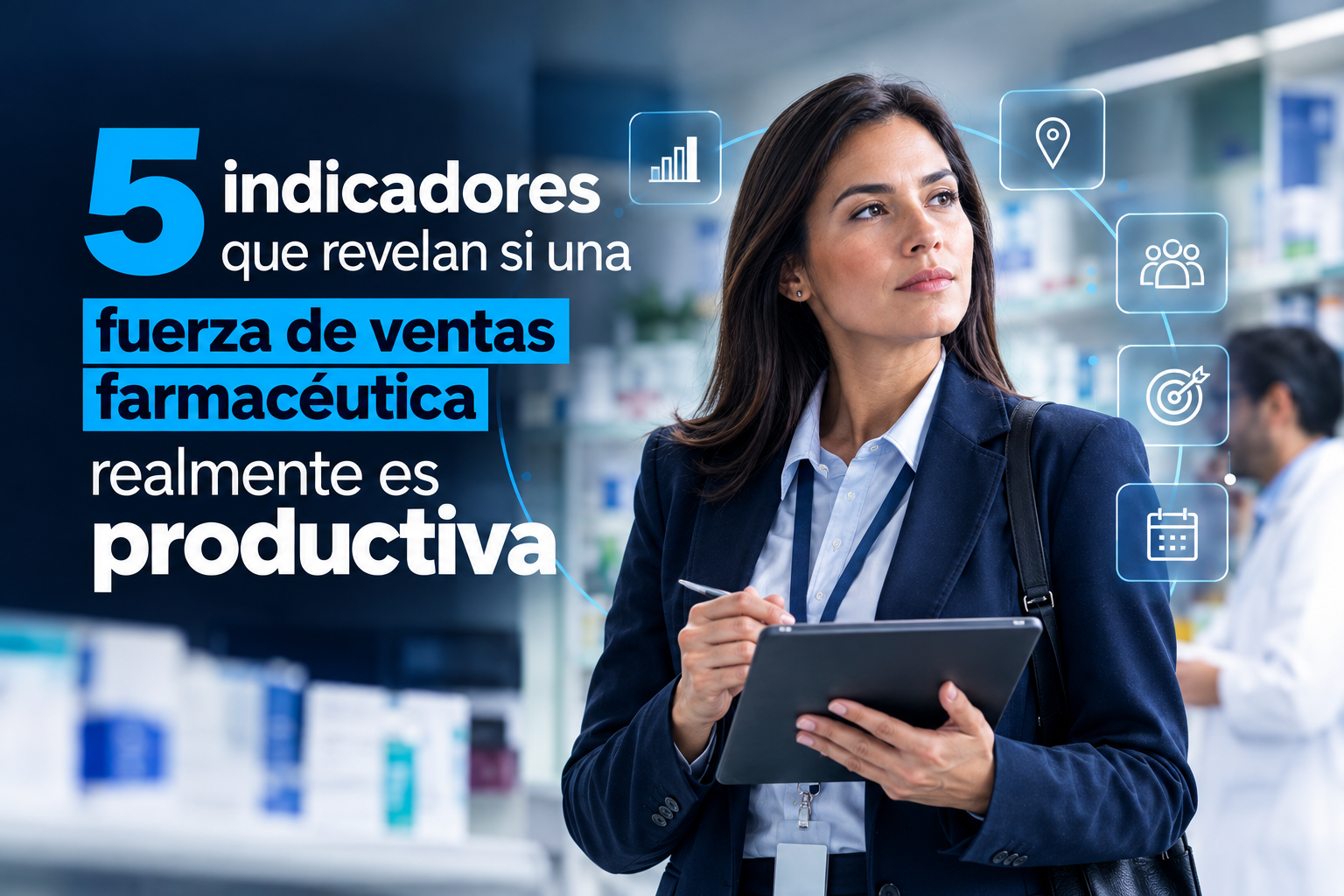 indicadores de productividad comercial farmacéutica, cobertura efectiva profesionales de la salud, frecuencia de visita médica, KPI ventas farmacéuticas, productividad por territorio farmacéutico, calidad de ejecución comercial